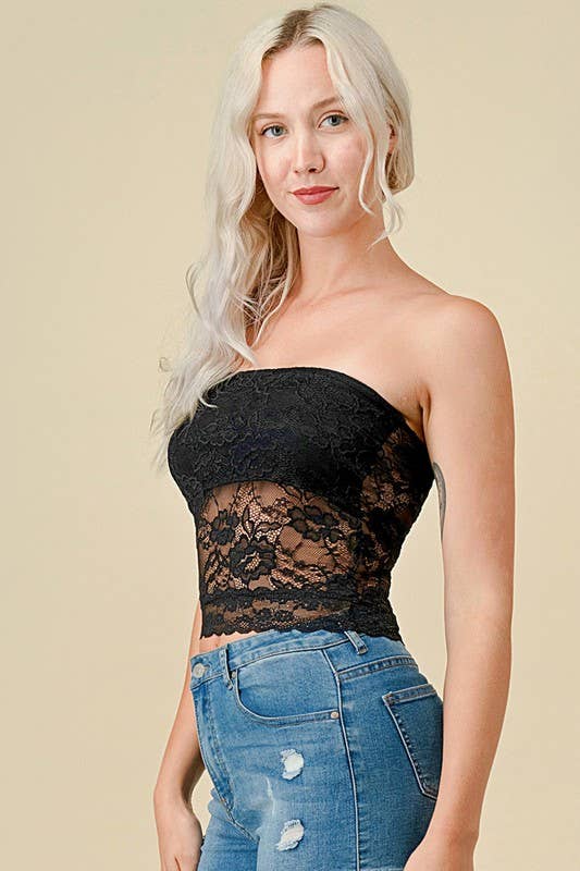 Black 320L FLORAL LACE TUBE TOP for wholesale on Faire4