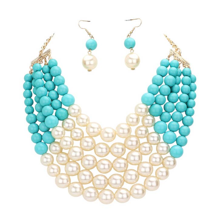 Chunky Multi Strand Pearl Bib Necklace for wholesale by Madeline Love