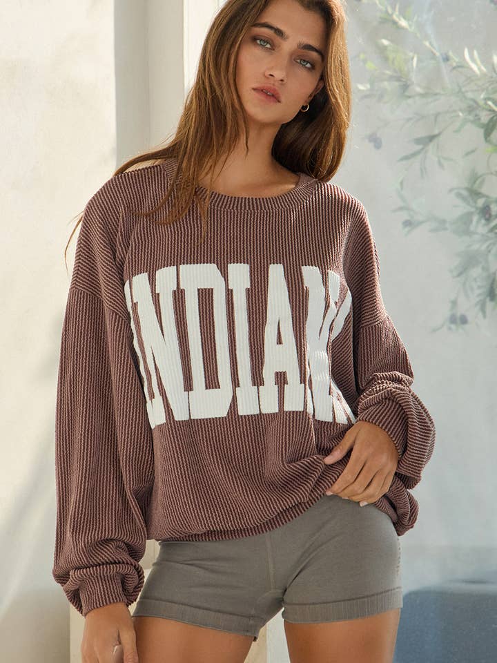 BUCKETLIST INC - Wholesale Graphic Sweatshirt - Women's - T1770I -'INDIANA' Comfy Oversize Graphic Sweatshirt, Gameday36