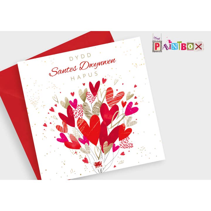 Feliz Dia de Santa Dwynwen, Cartões de Amor com Balões Corações cor-de-rosa x6 por atacado de The Paintbox