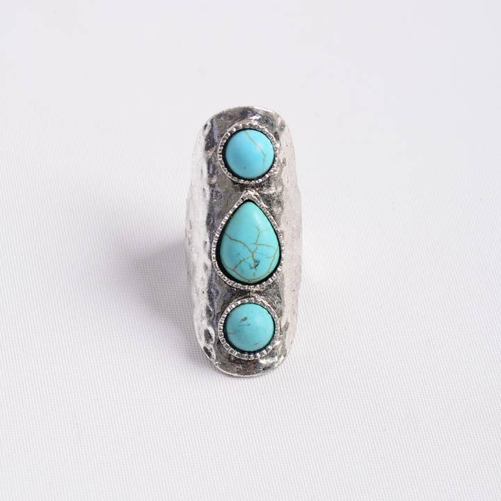 Leto Accessories - Wholesale Cocktail/statement ring - Waterfall Droplet Turquoise Stone Silver Ring2