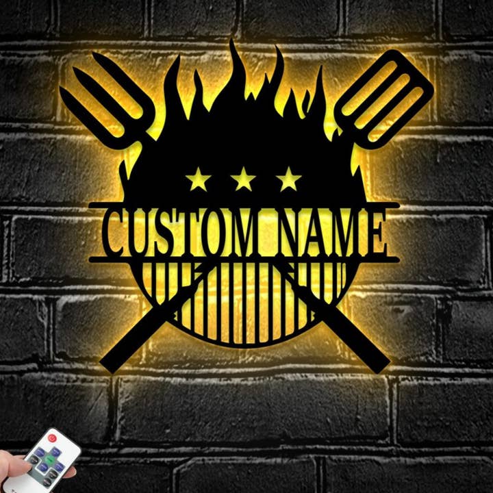 Glow Neon – wholesale Skylt – Anpassat namn BBQ Restaurang Metallskylt, skyltdekor