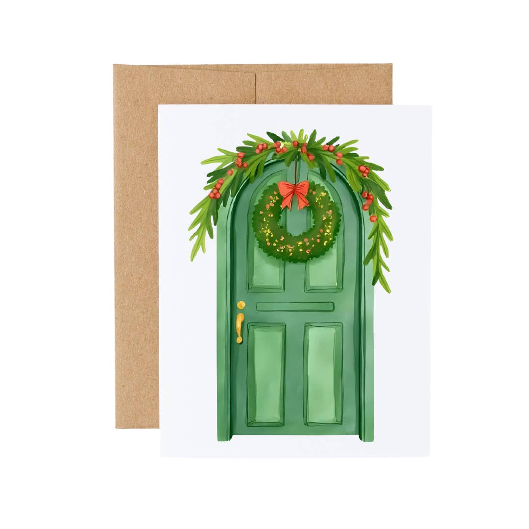 Cryptic Paper Co. - Vente Cartes de Noël - Carte de vœux de Noël avec porte verte
