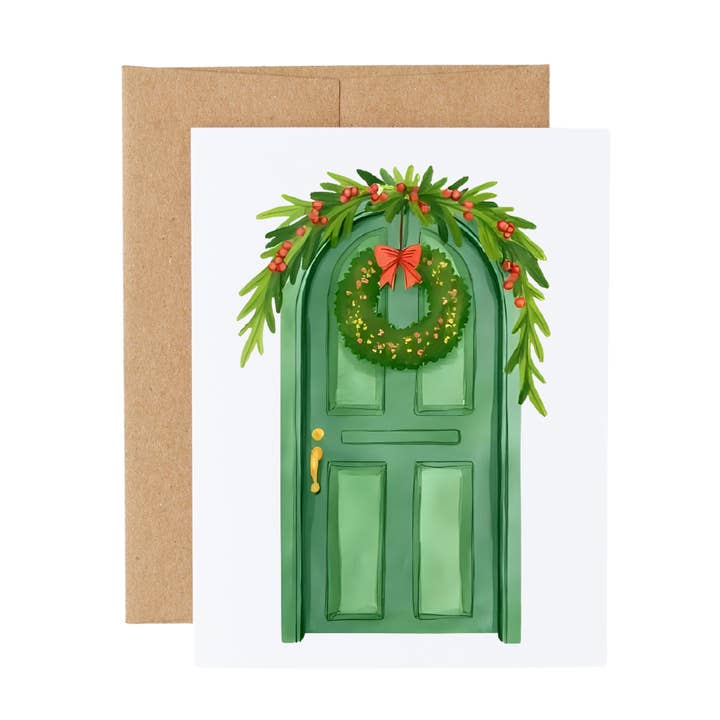 Cryptic Paper Co. - Vente Cartes de Noël - Carte de vœux de Noël avec porte verte0