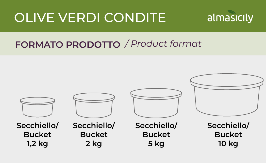 almasicily - Wholesale Olives - Green olives. Seasoning 5.0 kg bucket6