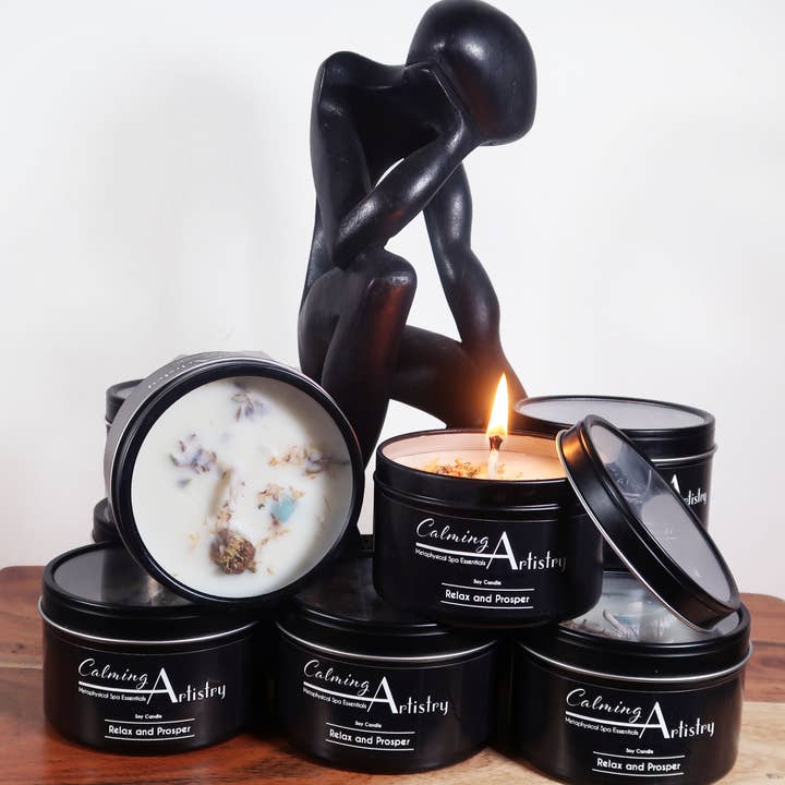 Bougie au soja naturel RELAX AND PROSPER, 8 oz pour la vente par Calming Artistry