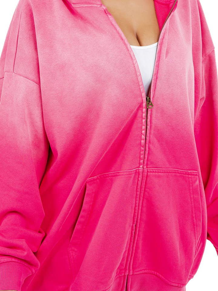 Fuchsia WOMEN FASHION OVERSIZE ZOP FLEECE HOODIE for wholesale on Faire3