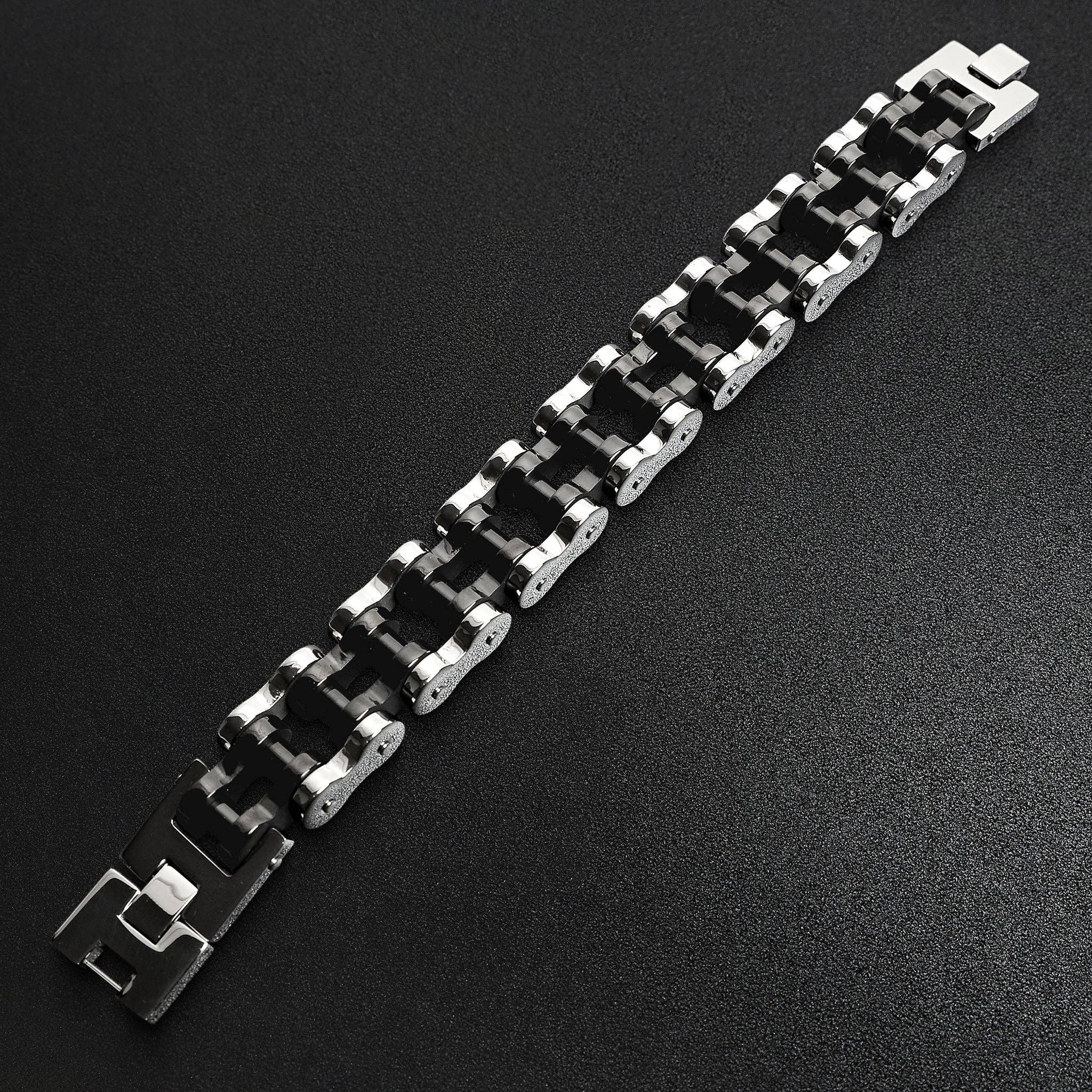 WJW - Wholesale Link & Chain Bracelet - Stainless Steel and Black Bike Chain Bracelet3
