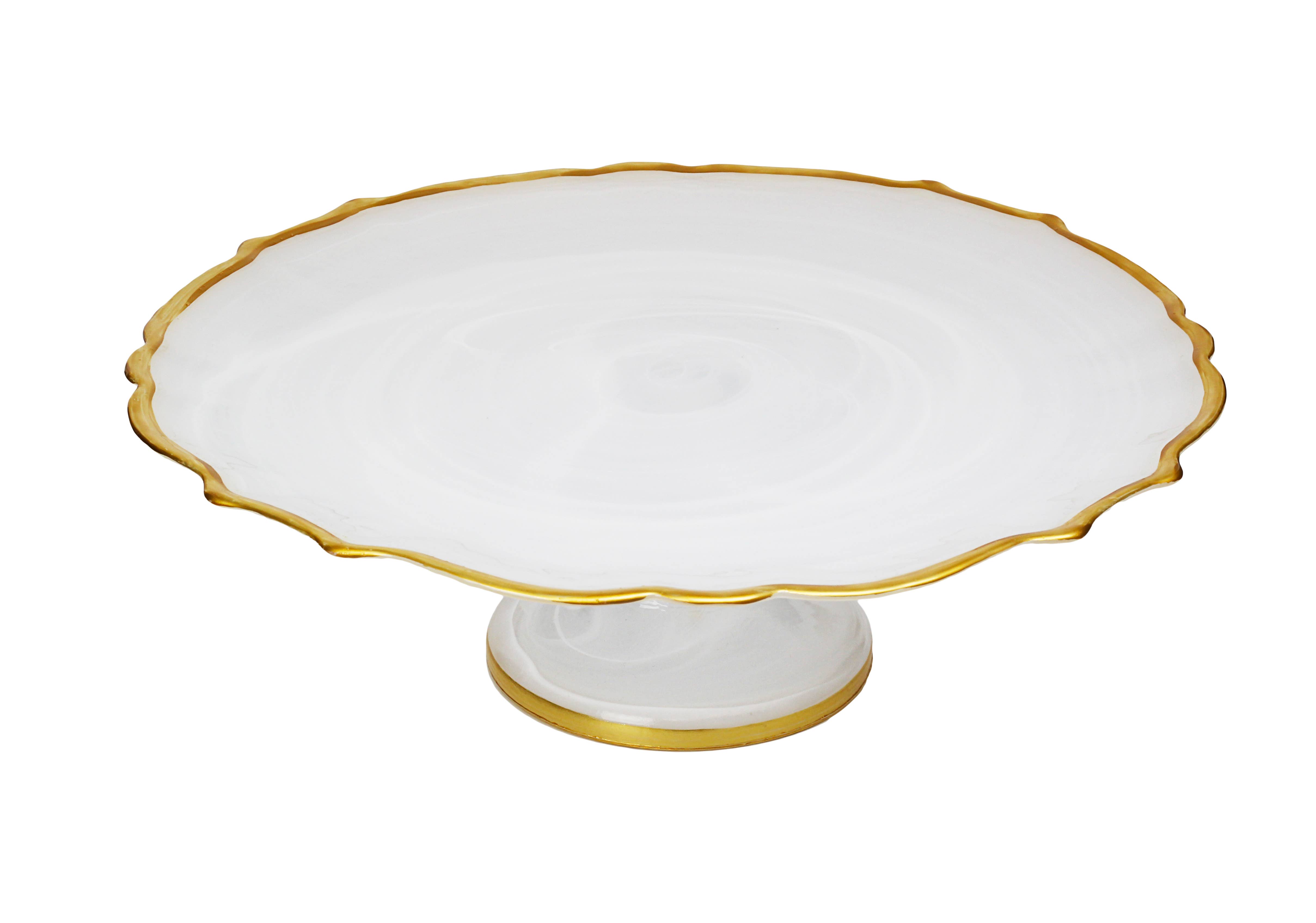CLASSIC TOUCH DECOR INC. - Wholesale Cake Stand - White Alabaster Cake Stand With Gold Trim  13" x 6''1