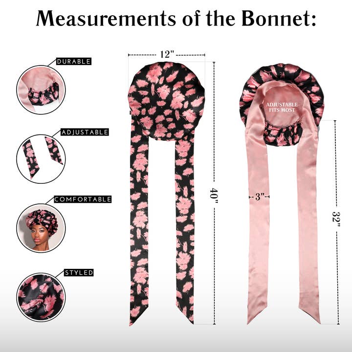 Nochka - Wholesale Sleep cap / bonnet – women's - Vintage Pink Print Reversible Bonnet with Ties2