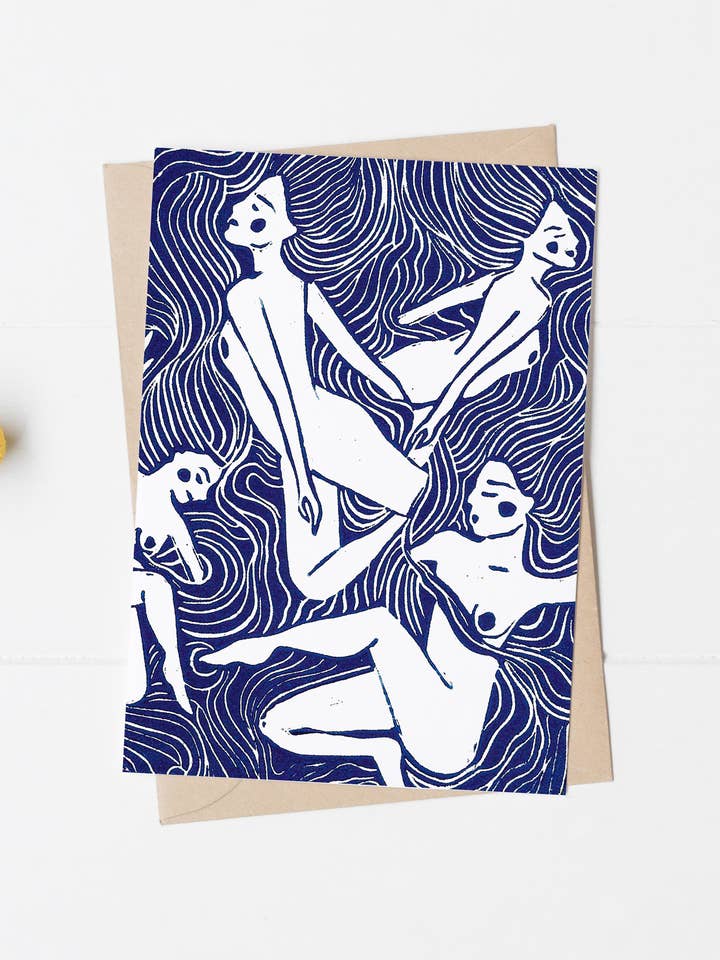 Wild Swimmers Card, friends, women, sea, water, ocean for wholesale by Prints by the Bay