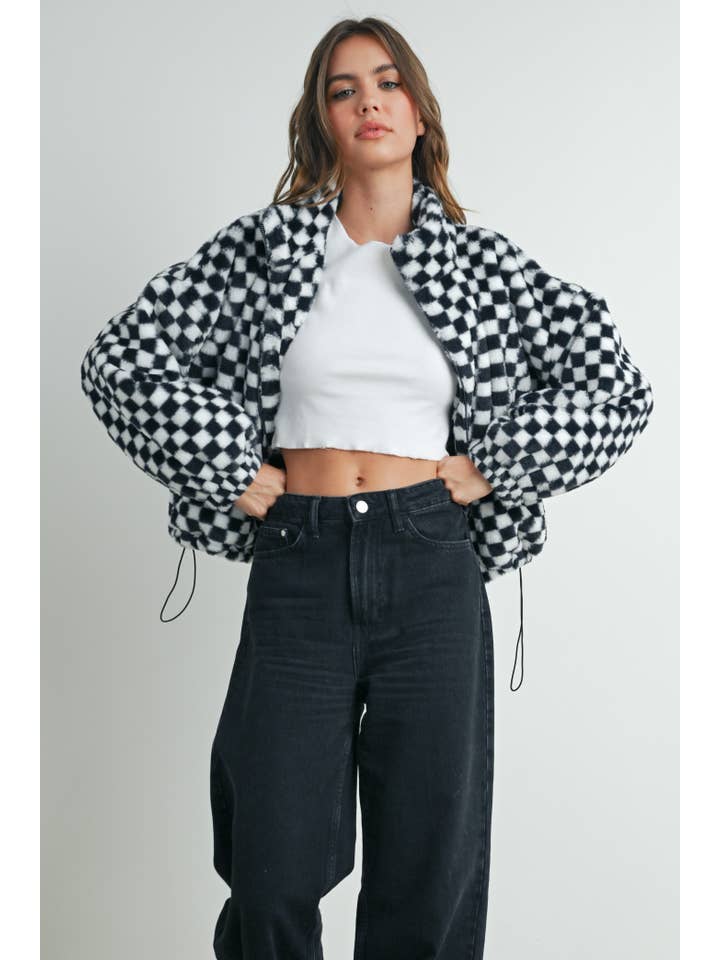 BUTTERMELON - Wholesale Jacket - Women's - Fall Winter Checker Teddy Fall Jacket - BMJ700311