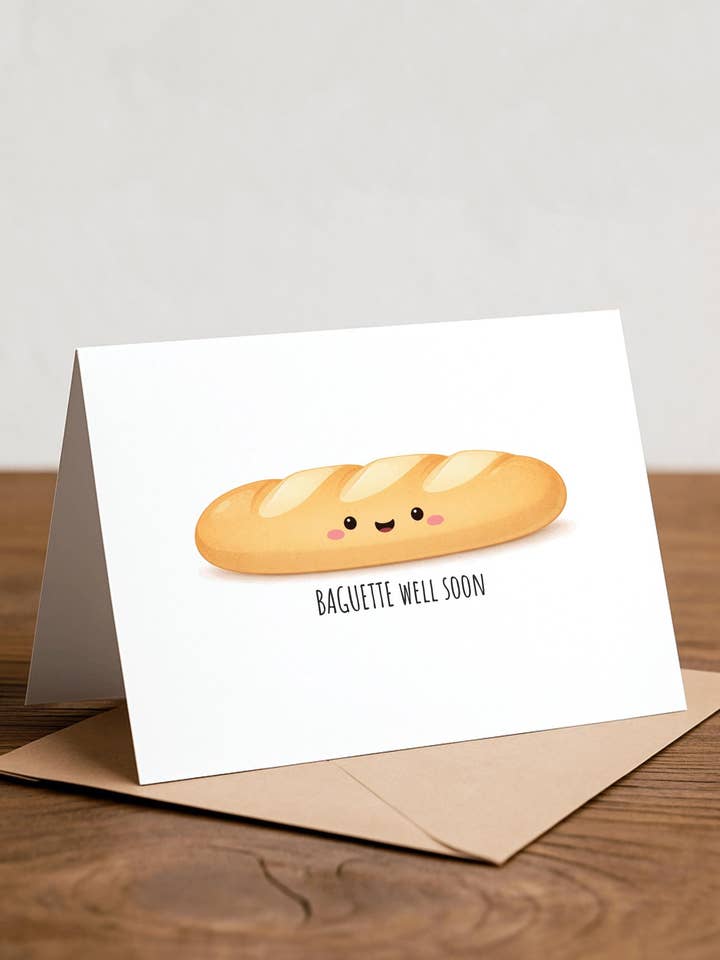 Carte de prompt rétablissement Baguette - Carte de condoléances faite à la main pour la vente par Chewy Lemon Studio