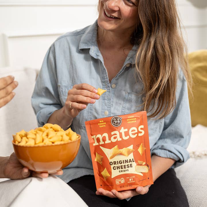 34 Degrees - Wholesale Crackers - Gluten Free Original Mates Cheese Crisps- 12CT