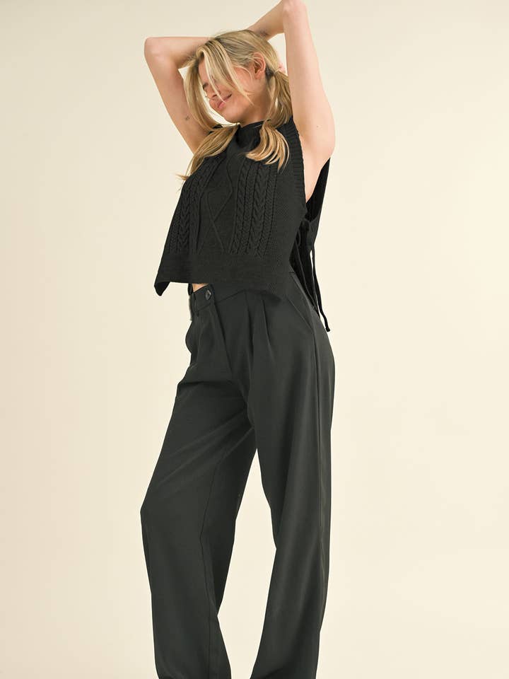 &MERCI - Wholesale Sweater Vest - Women's - CABLE KNIT SIDE TIE SWEATER VEST MSW106376