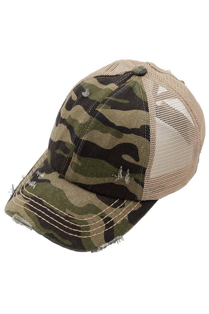 Hana - Wholesale Ponytail Cap - Women's - C.C Denim Camouflage with Crossed Elastic Band Pony Cap3