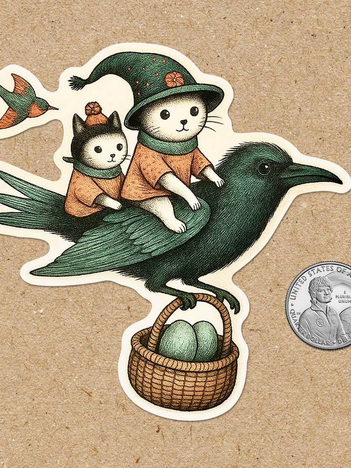 Vinylsticker, katten en kraai voor wholesale door Thistle and Tale Press