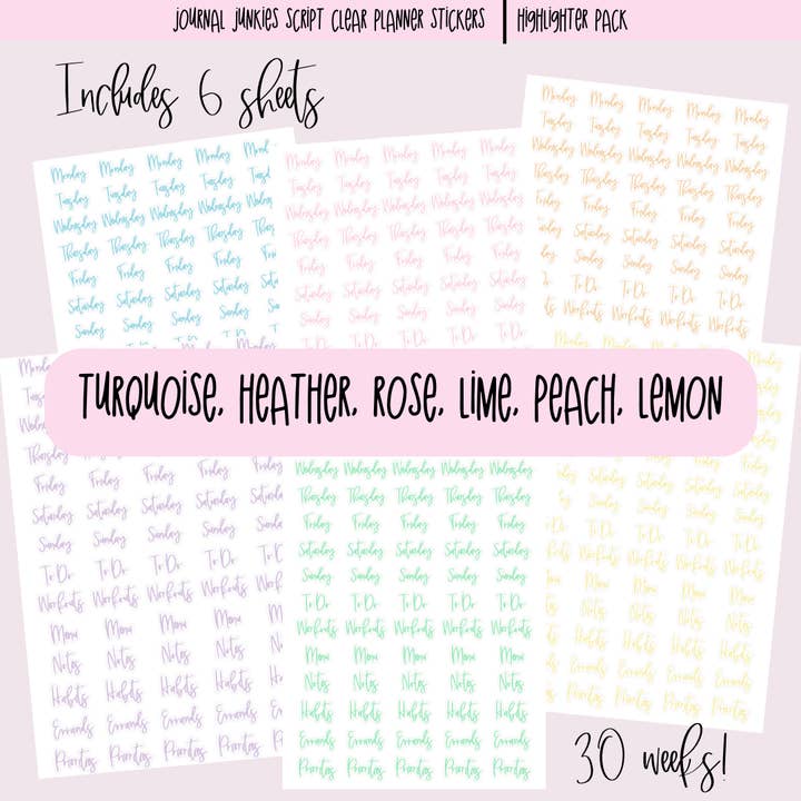 Basic Planner Stickers Pack | Journal Junkies Script Highlighter for wholesale by Journal Junkies