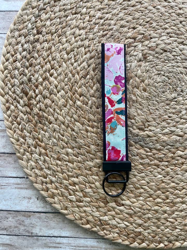 Teal Abstract Floral Keychain Wristlet for wholesale by Designs by Rachel Joy