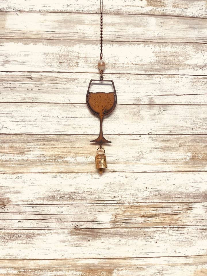Wine Glass Bell rustic Garden Wine Lover Chime Home Decor for wholesale by Universal Ironworks USA