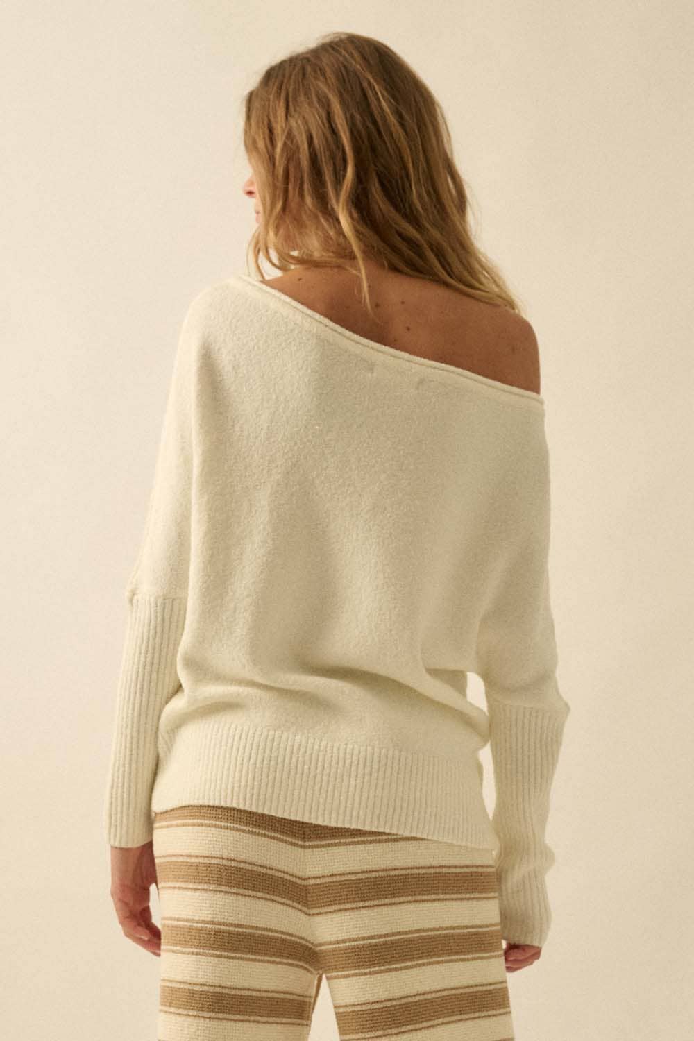 Promesa USA - Wholesale Knit Sweater - Women's - Textured Knit One-Shoulder Boatneck Dolman Sweater5