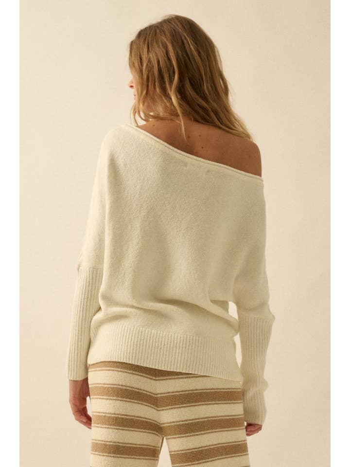 Promesa USA - Wholesale Knit Sweater - Women's - Textured Knit One-Shoulder Boatneck Dolman Sweater5
