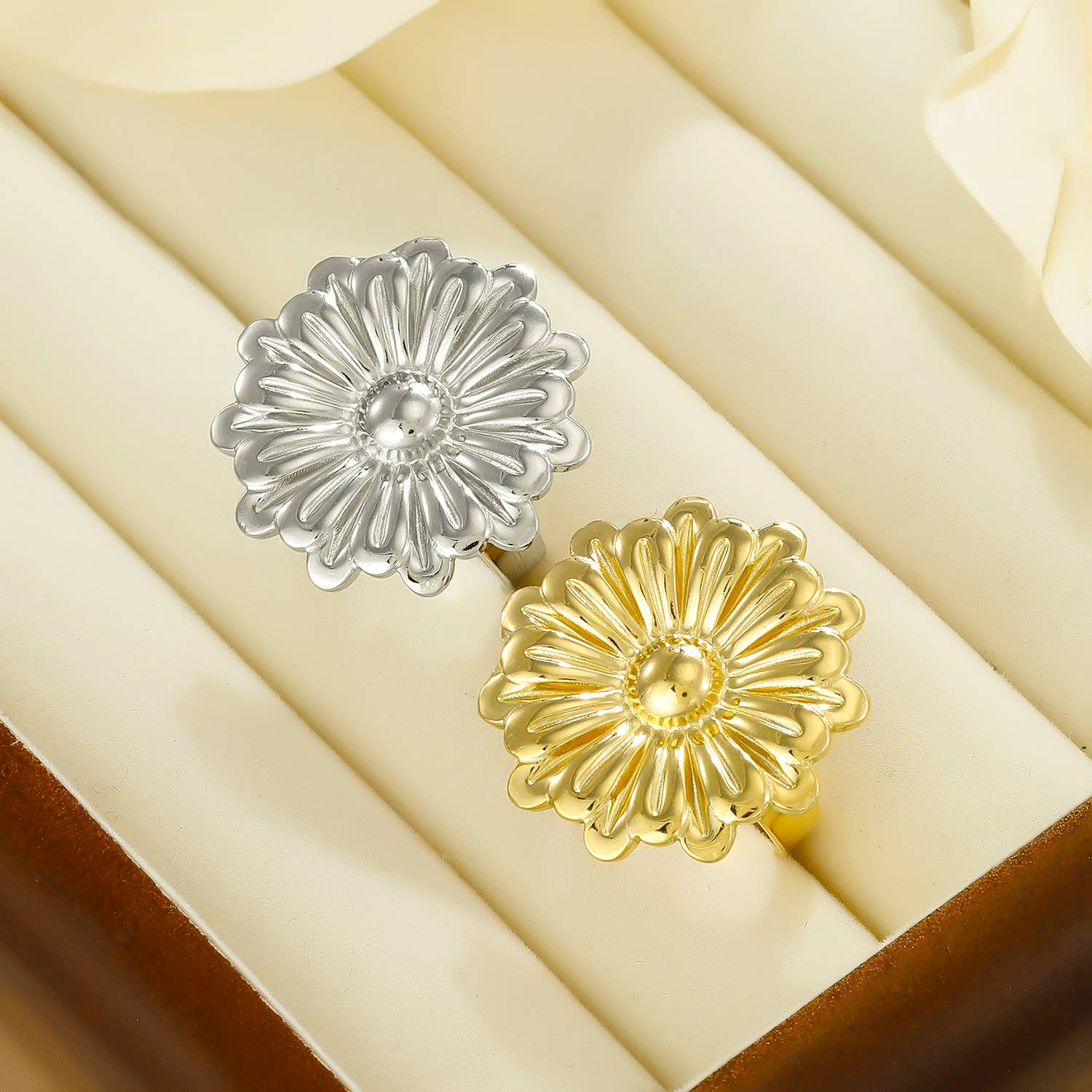 Kapyco - Vendita all'ingrosso Anelli cocktail/statement - Anello a girasole in acciaio inox regolabile - BG3102232