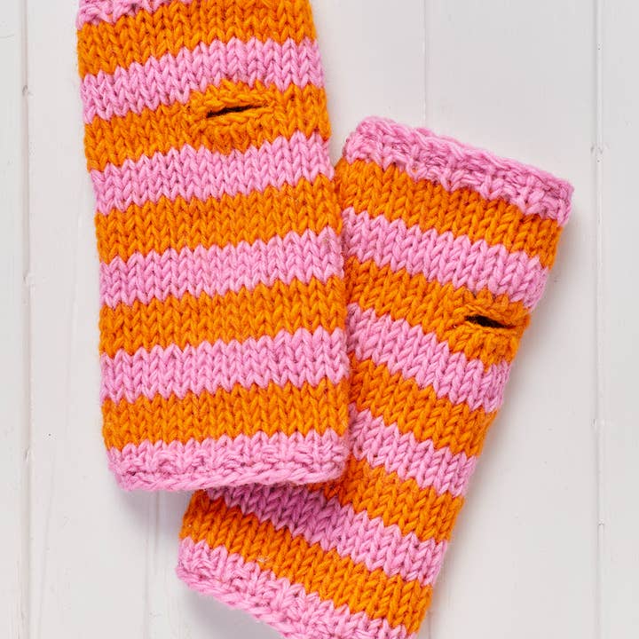 Namaste – wholesale Hand warmer – Pink Stripe Hand Knitted Handwarmers, fleece lined0