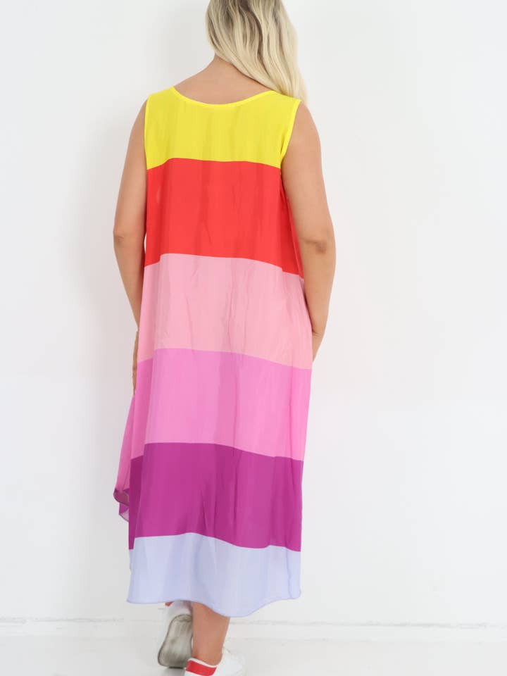 Italian Sleeveless Multi Print Vest Midi Dress for wholesale by Miss Bold