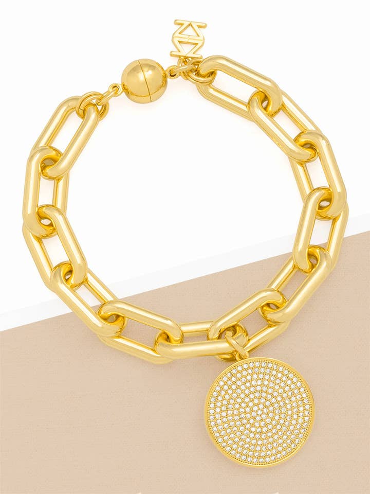 Pavé Disc Charm Link Bracelet for wholesale by ZENZII Jewelry