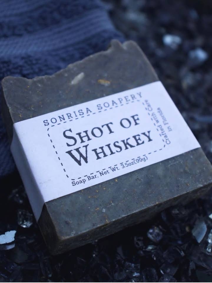 Shot of Whiskey Artisan Soap Bar for wholesale by Sonrisa Soapery LLC