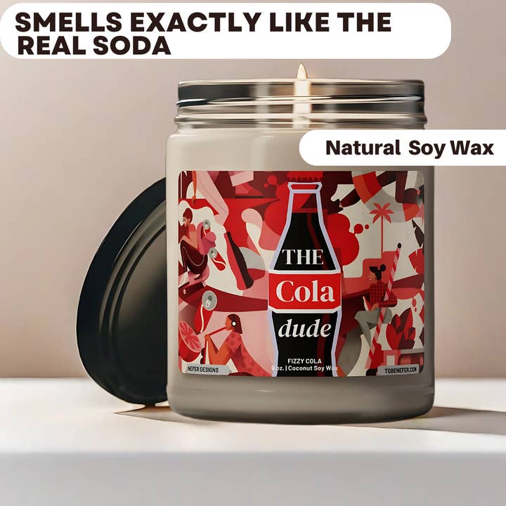Nefer Designer Candles & Home Decor - Wholesale Jar/Filled Candle - The Cola Dude | Hand Poured 9 oz Soda Pop Soy Candle1