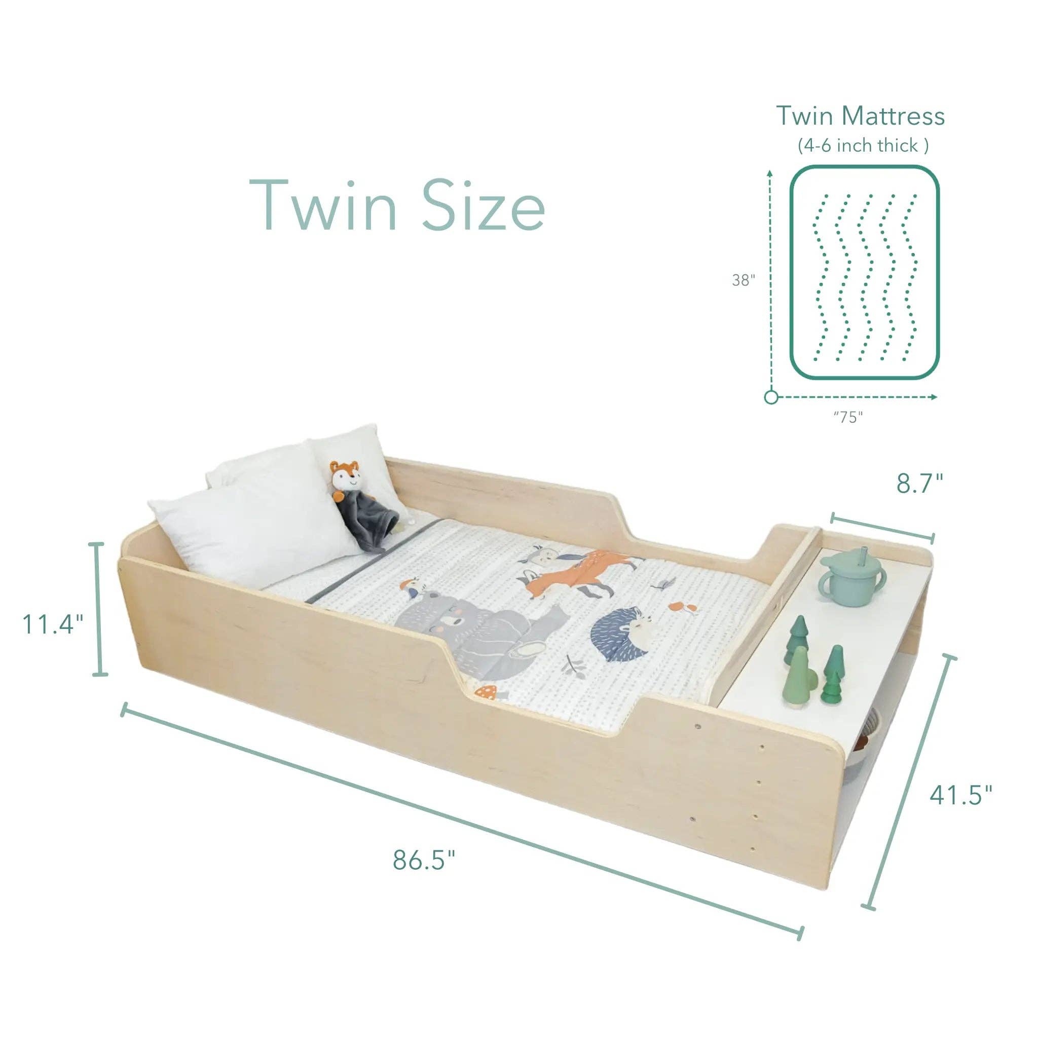 Sapiens Child - Wholesale Bed - Kids & Baby - APPLE - Montessori Floor Bed with Rails & Shelves12