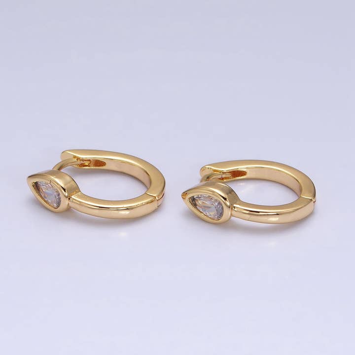 Gold Filled Clear Teardrop Arrow 15mm Huggie Earrings for wholesale by Aim Eternal