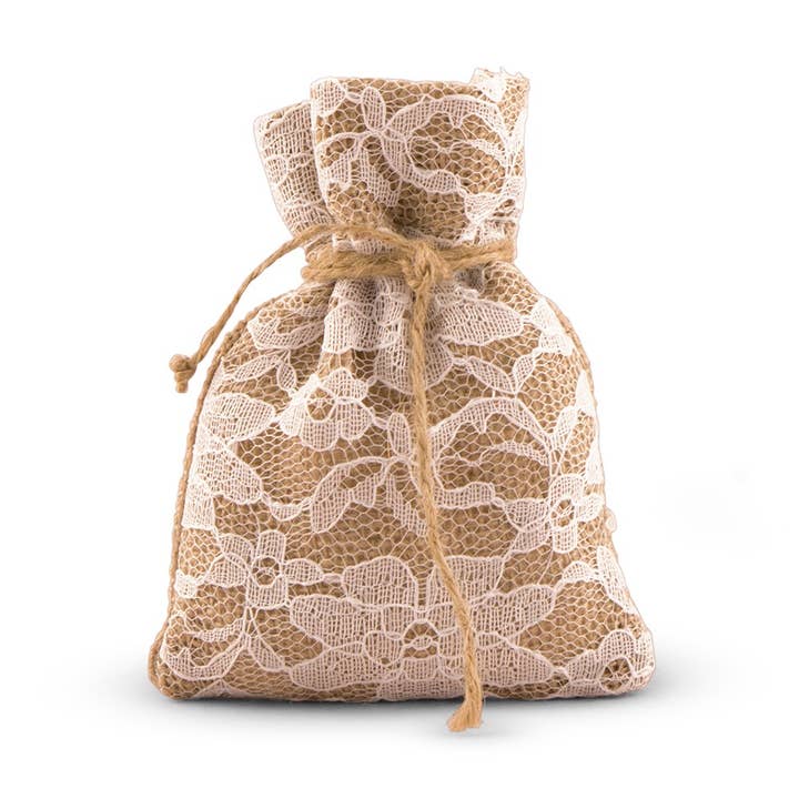 Rustic Chic Burlap And Lace Drawstring Favor Bag (12) for wholesale by Weddingstar Inc.