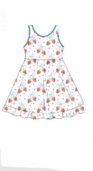 Sweet Bay Clothing – Engroshandel Kjole - Børn – Jordbær og Sløjfer Razorback Snurrekjole4