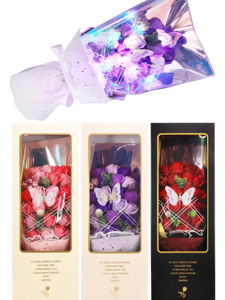 Butterfly Led Rose Bouquet Gift Box - 23 Inch for wholesale by Cap Zone