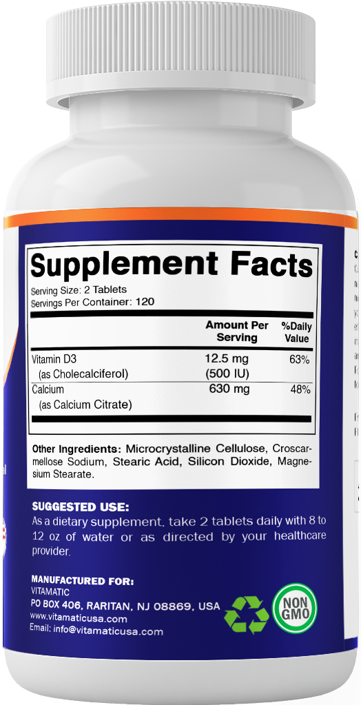 Vitamatic – wholesale Oral supplement/vitamin – Vitamatic Calcium Citrate with Vitamin D3 – 240 Tablets7