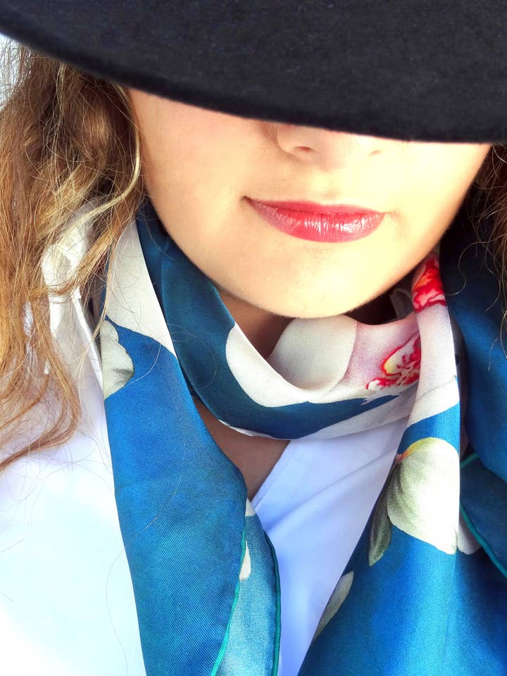 Wild Rag Square Scarf - Blue Bandana - Silk Twill for wholesale by Silk Squirrel