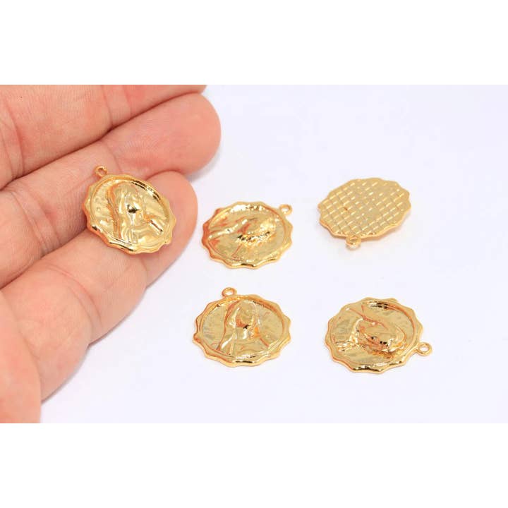 19mm 24k Mat Guld Jomfru Maria Vedhæng, BRT473 for engroshandel hos QueenJewelryM