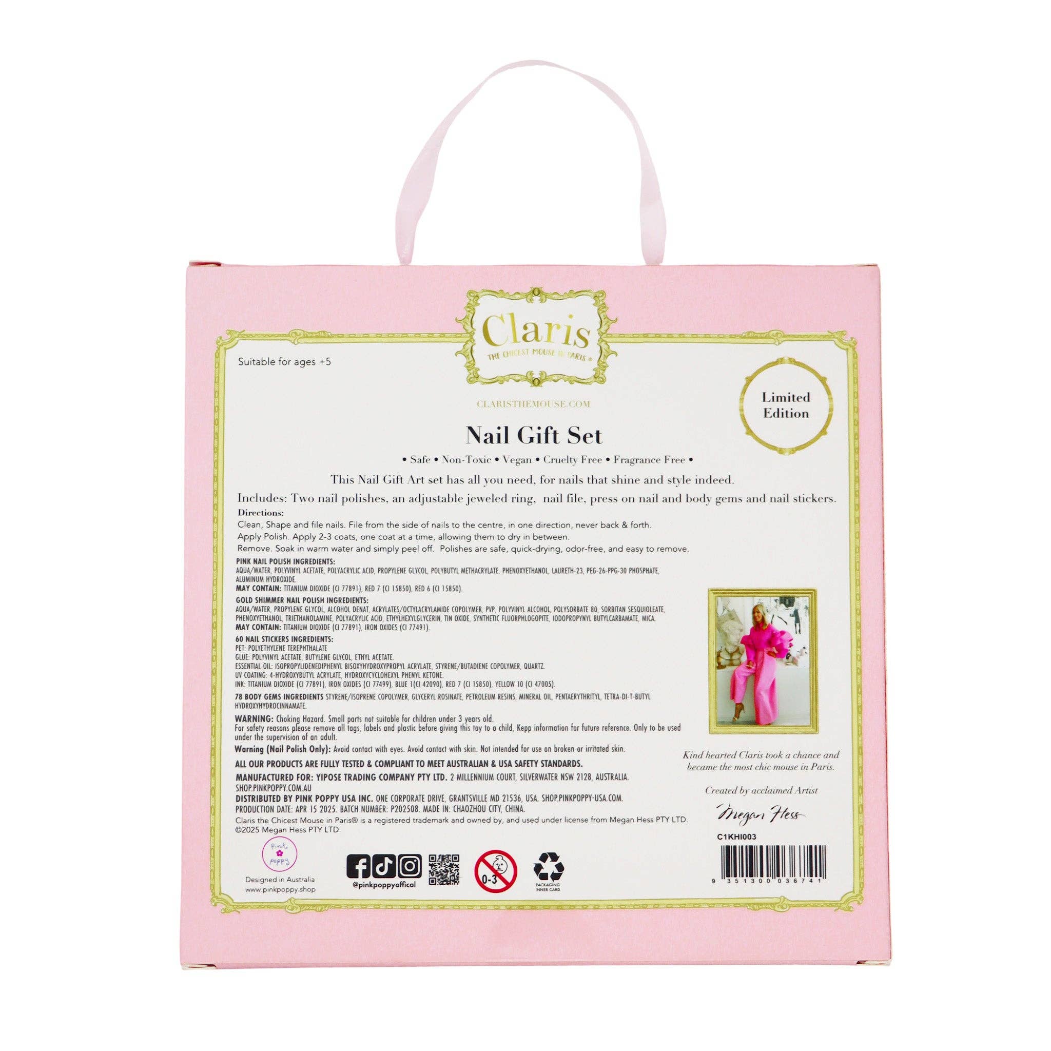 Pink Poppy USA - Vente Vernis à ongles – enfant - Claris la souris la plus chic de Paris Coffret Cadeau Ongles | Lot de 110