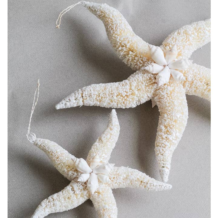 Dekorasyon Gifts Decor - Wholesale Ornament - Bottlebrush Starfish Ornament w/Shells (White)