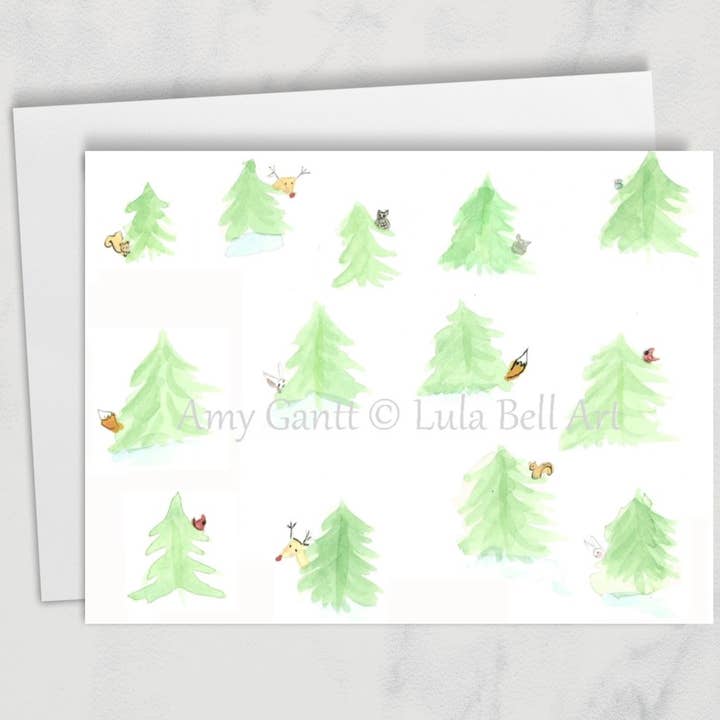 Carte de vœux de Noël - Animaux de la forêt pour la vente par Lula Bell Cards and Gifts