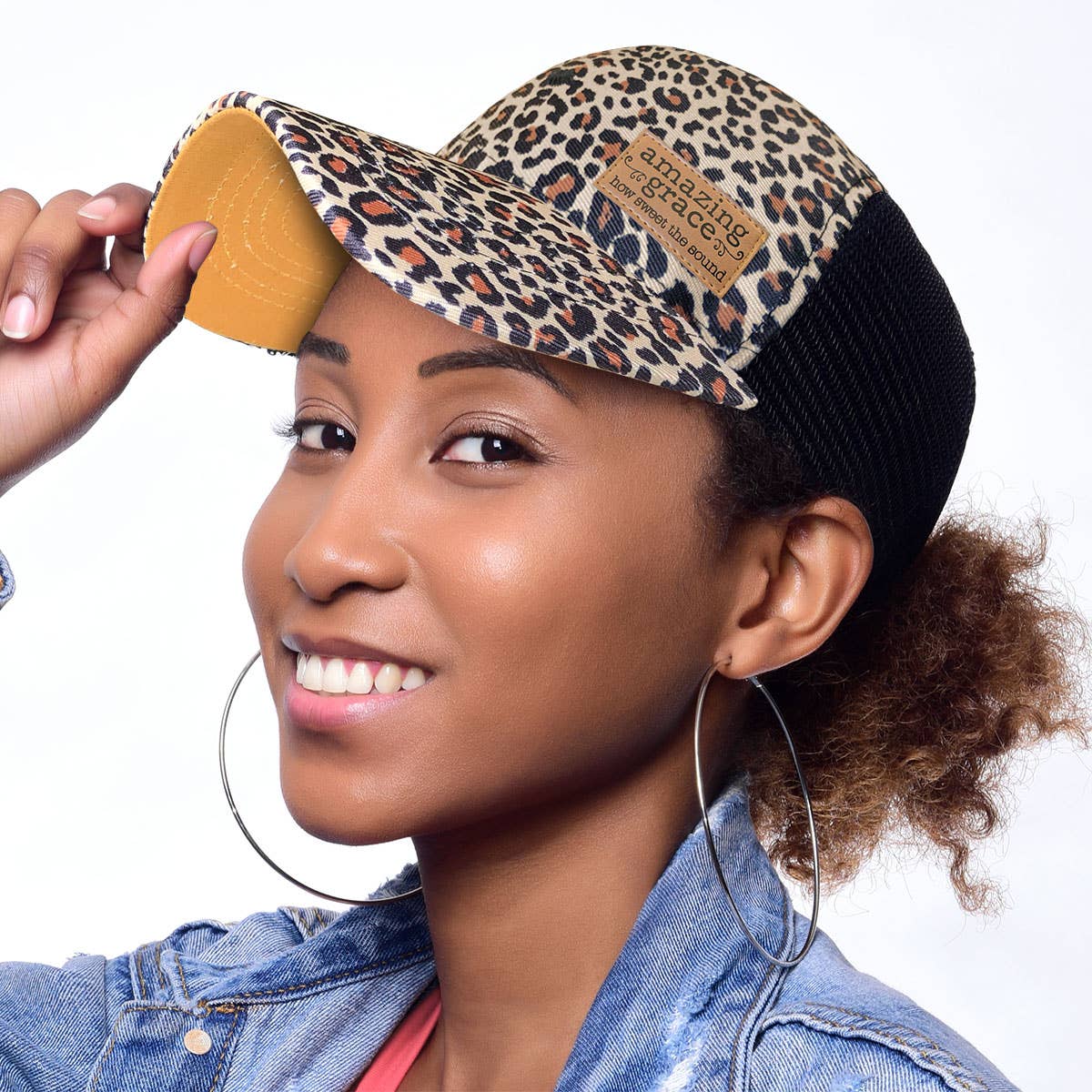 Cherished Girl Womens Amazing Grace Leopard Trucker Hat for wholesale on Faire3