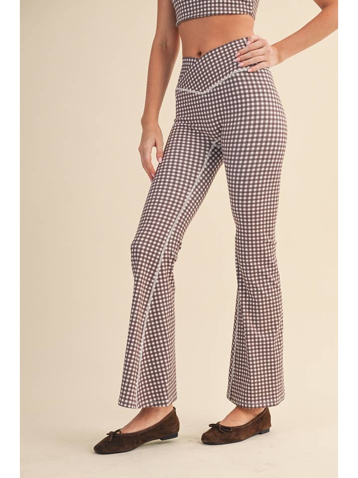 KIMBERLY C – Engroshandel Sports-/loungeleggings – til kvinder – Gingham Print Højtaljede Crossover Flare Leggings32