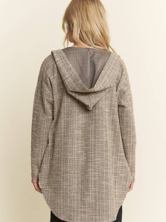 Black SJ1032-38 BOUCLE FABRIC HOODIE OPEN CARDIGAN for wholesale on Faire5