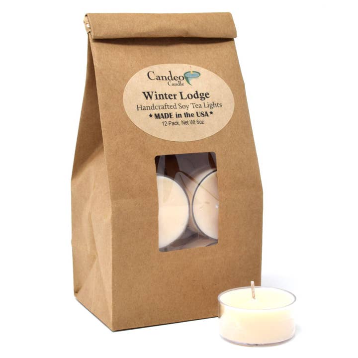 Winter Lodge, Soy Tea Light 12-Pack for wholesale by Candeo Candle