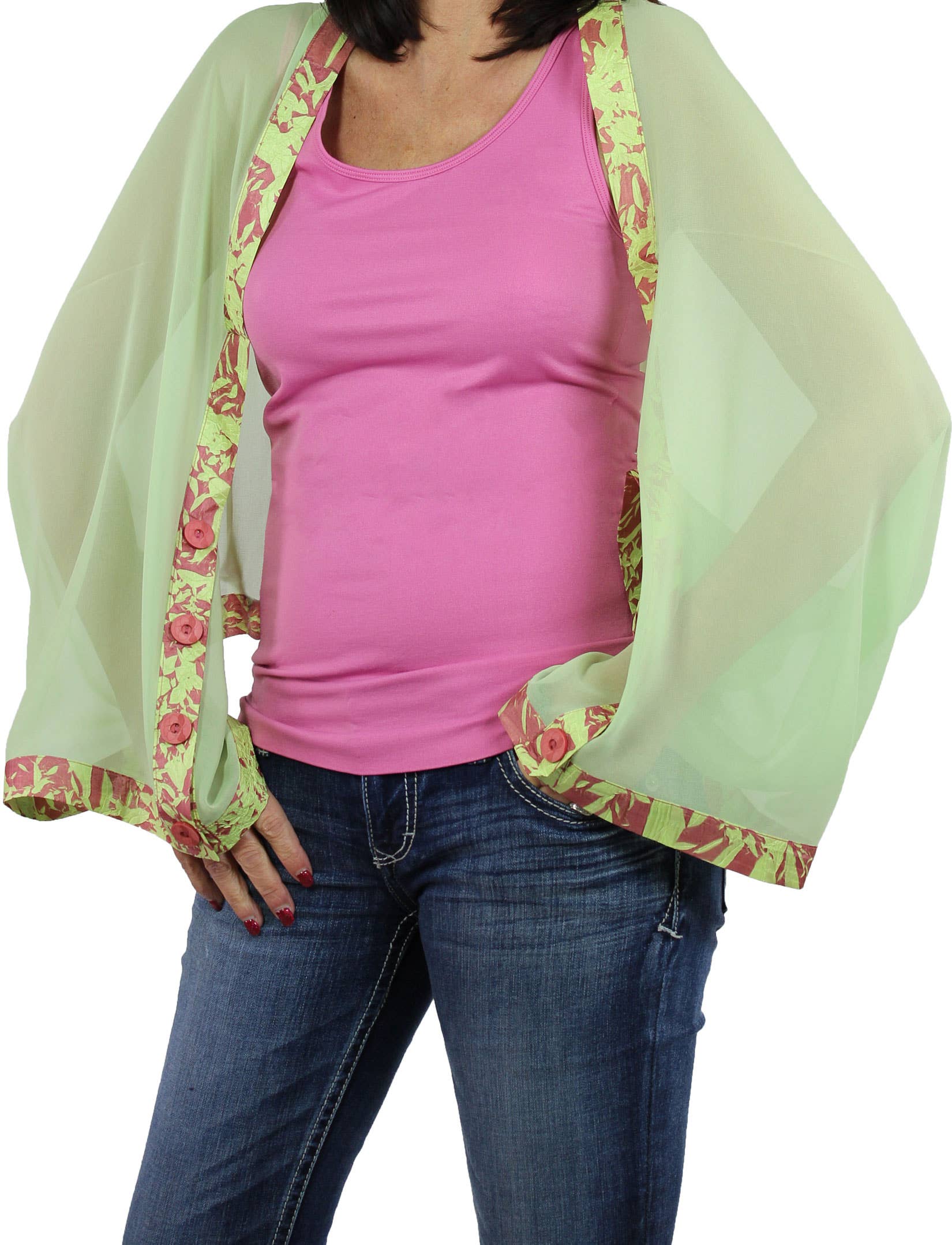 The Magic Scarf Company – wholesale Wrap – Women's – 1036 - Origami Trim Button Shawl/Shrug12