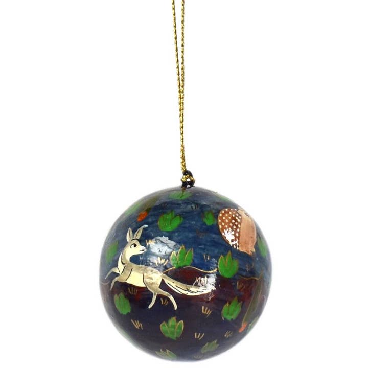 Hanging decoration woodland animals bauble papier mâché 5cm for wholesale by Shared Earth