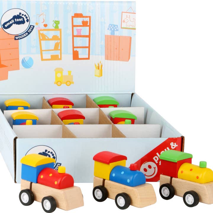 small foot – wholesale Träleksak - Barn – Snurrande tåguppsättning med 9 färgglada träbilar